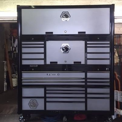 The 8' tall Matco Tools 6S setup is 76' wide and 28' deep, featuring a main box, hutch and top cabinet.