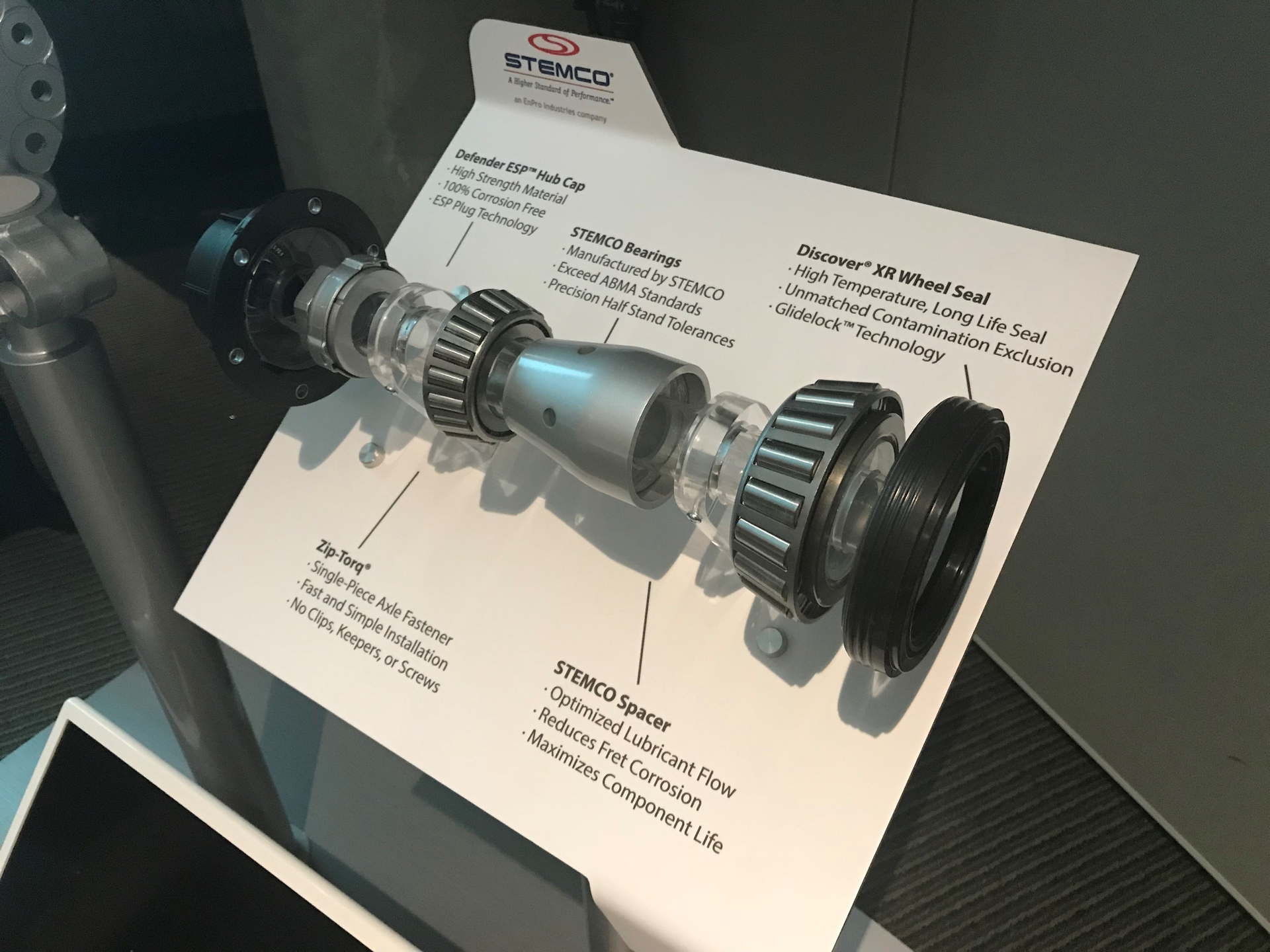 A deconstructed view of the Stemco Trifecta Pre-Adjusted Hub Assembly.