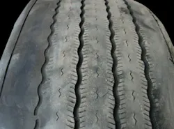 (SECTION 3: Irregular steer tire conditions) 2. Shoulder Step Wear Appearance: Partial or full depression of the inside or outside shoulder tread rib. Probable Cause: This condition is common on radial tires in slow wearing operations. Corrective Action: None. Tire Disposition: Continue to run or rotate. (SECTION 3: Irregular steer tire conditions) 2. Shoulder Step Wear Appearance: Partial or full depression of the inside or outside shoulder tread rib. Probable Cause: This condition is common on radial tires in slow wearing operations. Corrective Action: None. Tire Disposition: Continue to run or rotate.