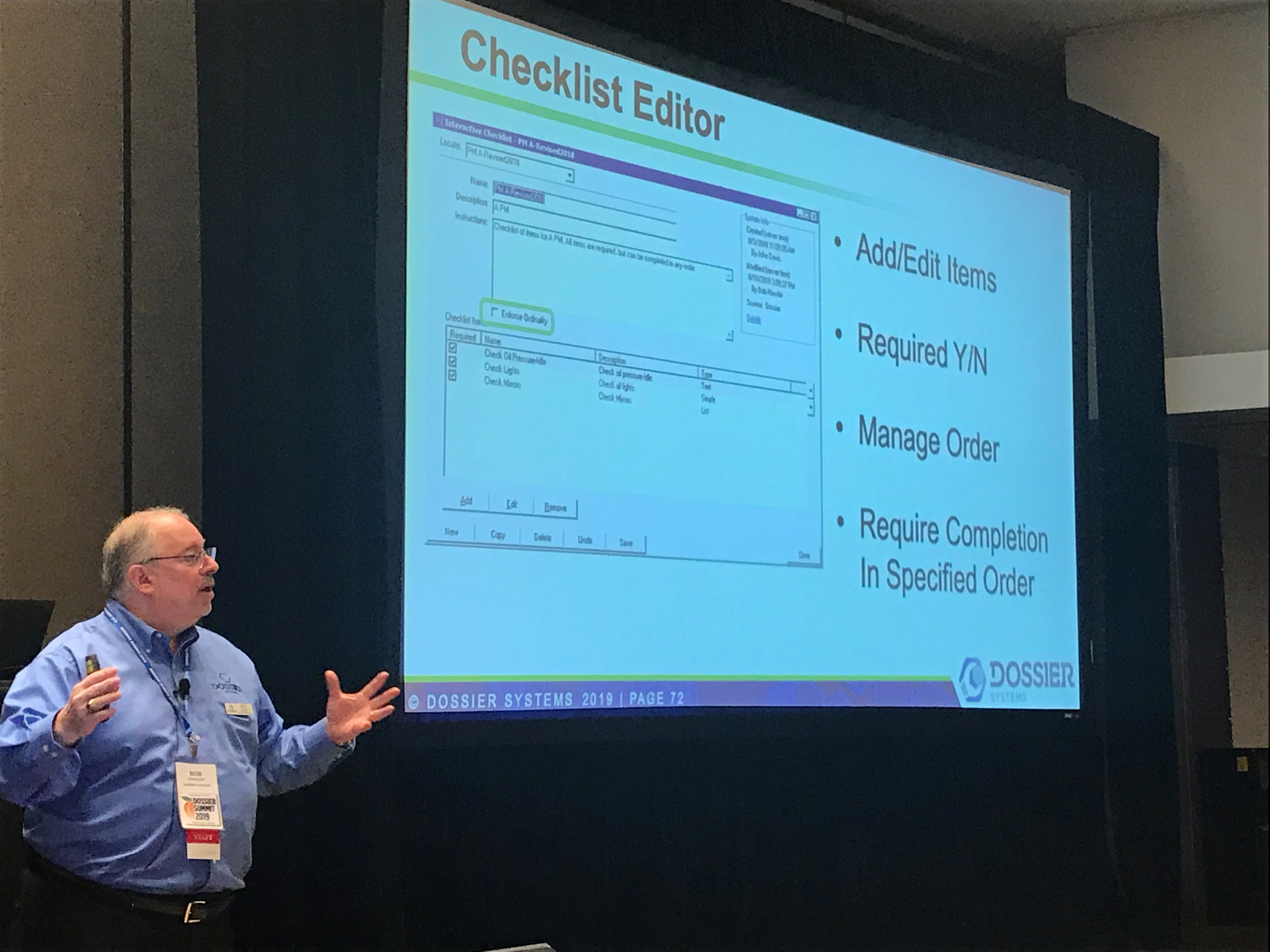 Dossier's Bob Hausler discusses the latest updates available on the Dossier 6.7 version maintenance management software, including the checklist editor, for building customized standard repair and PM lists.