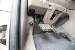 The IOSiX ELD Connector, to the left of the clutch petal, is plugged into a Deutsch 9-pin port on a Freightliner Cascadia. This telematics device is used to monitor hours of service, analyze fuel consumption and driver behavior, and can perform diagnostics. The IOSiX ELD Connector, to the left of the clutch petal, is plugged into a Deutsch 9-pin port on a Freightliner Cascadia. This telematics device is used to monitor hours of service, analyze fuel consumption and driver behavior, and can perform diagnostics.