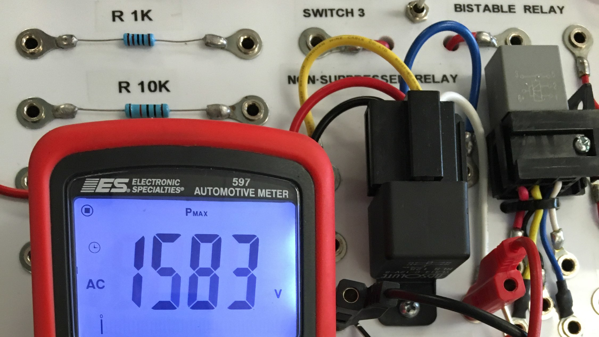 Fig. 2: In the training provided by K&D Technical Innovations, there is a test that technicians can do using a multimeter with a fast-enough sample rate to capture the high voltage created when the coil in a relay is turned off.