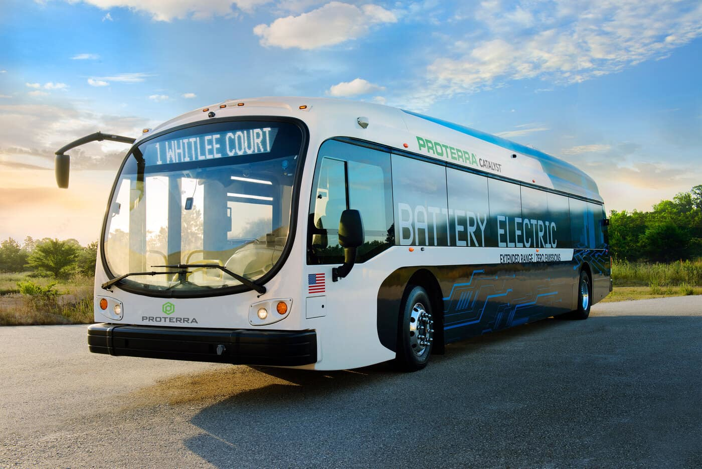 Proterra is using both carbon-fiber and fiberglass composites in its electric buses, materials that are used based on design and loading requirements. Pictured as a finished product is the 40&rsquo; Catalyst Bus that features a carbon-fiber-reinforced body.