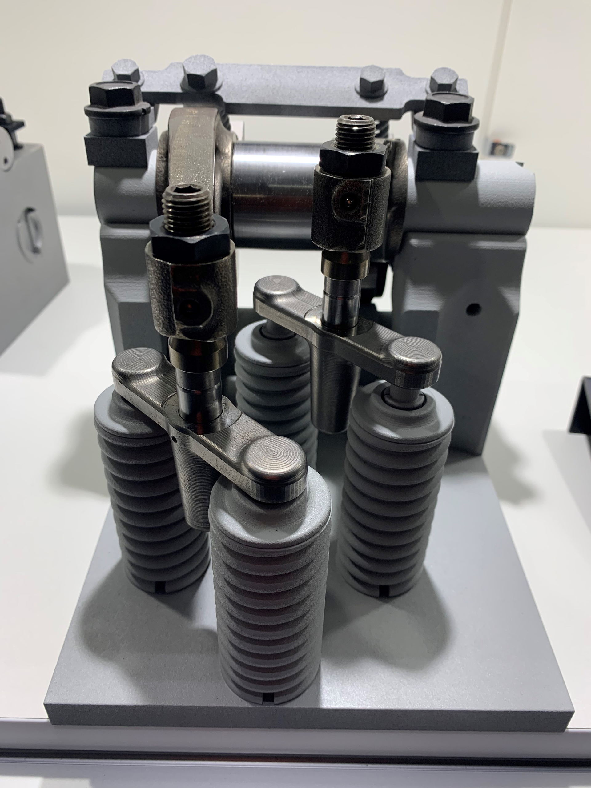 Cylinder deactivation (CDA) technology is being developed and tested by number industry groups, including Eaton and Jacobs Vehicle Systems, to determine the viability of improving engine efficiency. It works through variable valve actuation, allowing the valves to limit the number of cylinders operating on an engine at a given time. Pictured here are the components for Jacobs' CDA technology.