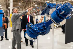 Dana's James Kamsickas gives Trump a tour of the plant. Dana's James Kamsickas gives Trump a tour of the plant.