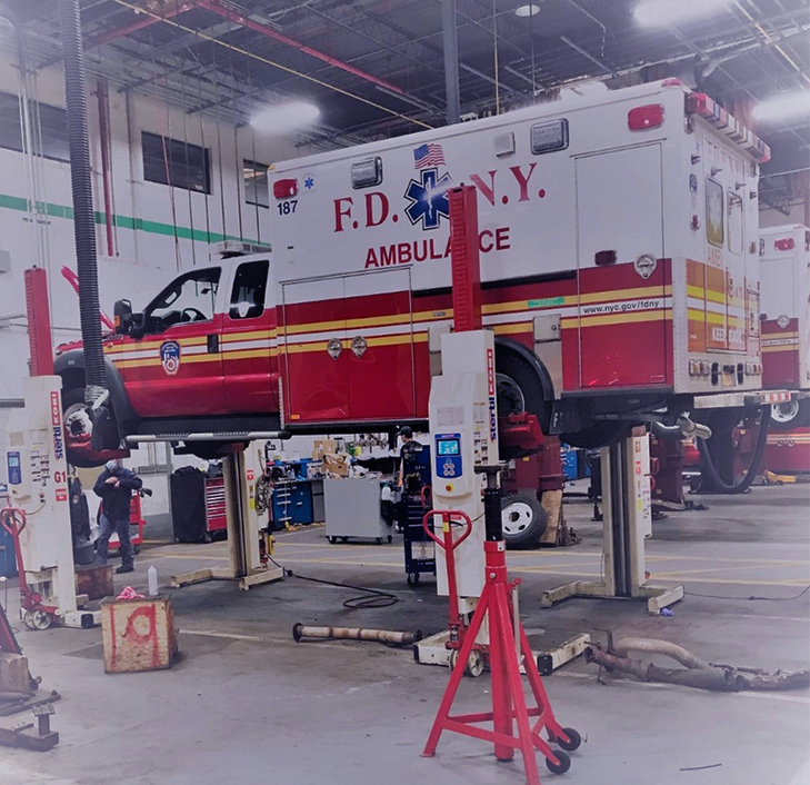 Stertil-Koni provided sets of their Mobile Column Lifts to the FDNY to aid in their essential vehicle servicing during the COVID-19 pandemic.