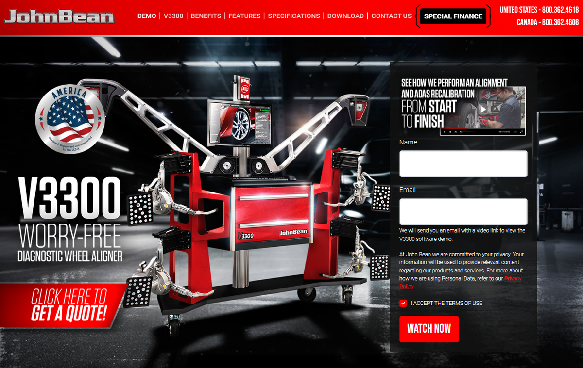 John Bean V3300 Dedicated Web Page