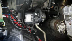 An auxiliary coolant heater is typically mounted in the engine compartment to be integrated into the truck’s coolant system. It draws coolant into a heat exchanger where it is warmed up and pumped back to the engine. An auxiliary coolant heater is typically mounted in the engine compartment to be integrated into the truck’s coolant system. It draws coolant into a heat exchanger where it is warmed up and pumped back to the engine.
