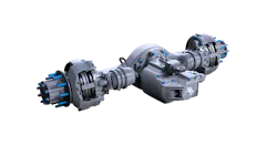 Meritor is currently developing three different electric powertrain platforms: the 12Xe, 14Xe, and 17Xe. The 12Xe is focused on Class 4-5 vehicles; the 14Xe (pictured here) is for Class 6-7 vehicles, or Class 8 as a tandem; the 17Xe is for Class 8 single axle applications. Meritor is currently developing three different electric powertrain platforms: the 12Xe, 14Xe, and 17Xe. The 12Xe is focused on Class 4-5 vehicles; the 14Xe (pictured here) is for Class 6-7 vehicles, or Class 8 as a tandem; the 17Xe is for Class 8 single axle applications.