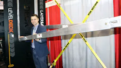 Level Deck inventor Steven Downing demonstrates how the self-leveling beam technology works at TMC 2022 in Orlando, Florida. Level Deck inventor Steven Downing demonstrates how the self-leveling beam technology works at TMC 2022 in Orlando, Florida.