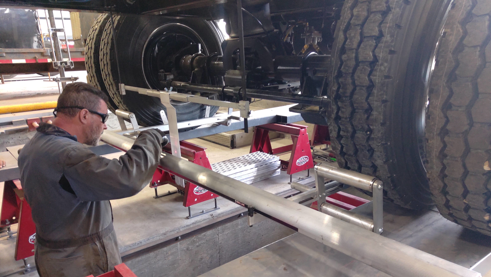 Aligning the rear axle is the final step in what Bee Line calls a &ldquo;total vehicle wheel alignment.&rdquo;