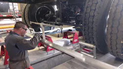 Aligning the rear axle is the final step in what Bee Line calls a “total vehicle wheel alignment.” Aligning the rear axle is the final step in what Bee Line calls a “total vehicle wheel alignment.”