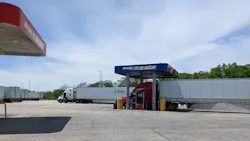 Diesel tractors refuel at a station along the Pennsylvania Turnpike. Diesel tractors refuel at a station along the Pennsylvania Turnpike.