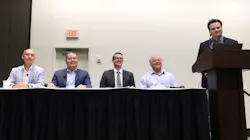 From left to right are ConMet’s Mark Trahand, Thermo King’s Chris Tanaka, eNow’s Ryan Kemet, Advanced Energy Machines’ Robert Koelsch, and PLM Fleet’s Don Durm. From left to right are ConMet’s Mark Trahand, Thermo King’s Chris Tanaka, eNow’s Ryan Kemet, Advanced Energy Machines’ Robert Koelsch, and PLM Fleet’s Don Durm.