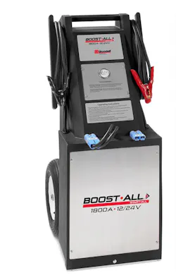 Vanair’s Goodall brand Boost•All portable jump cart features an internal AC charger, extra-large pneumatic tires and a voltmeter to monitor battery charge levels. Vanair’s Goodall brand Boost•All portable jump cart features an internal AC charger, extra-large pneumatic tires and a voltmeter to monitor battery charge levels.
