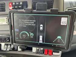The system has speed limit information data and automatically sets the cruise control speed within a range of a few miles per hour based on GPS data or a governed speed. Pictured: the driver's user interface. The system has speed limit information data and automatically sets the cruise control speed within a range of a few miles per hour based on GPS data or a governed speed. Pictured: the driver's user interface.