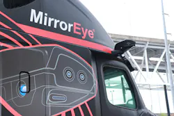 The MirrorEye external cameras are mounted to the roof and have a breakaway feature in case of collision. The MirrorEye external cameras are mounted to the roof and have a breakaway feature in case of collision.