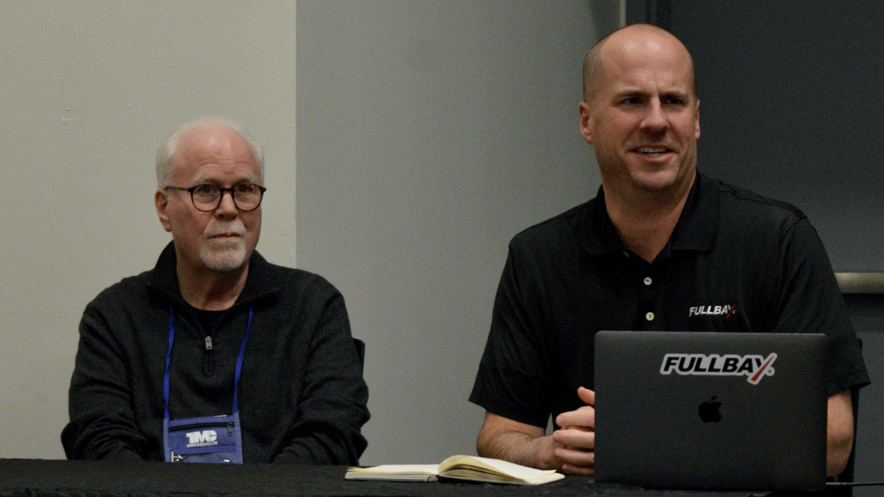 Jack Poster, left, and Patrick McKittrick, right, discuss the 2024-2025 Fullbay State of Heavy-Duty Repair Report.