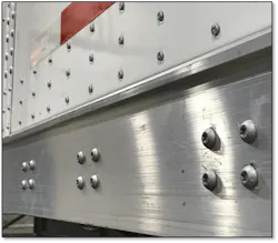 Wabash trailer designs incorporate steel bolts as connectors between the carbon steel crossmember and aluminum base rail, which eliminate the potential for “hidden corrosion” found with aluminum rivet connectors, the company said. Wabash trailer designs incorporate steel bolts as connectors between the carbon steel crossmember and aluminum base rail, which eliminate the potential for “hidden corrosion” found with aluminum rivet connectors, the company said.