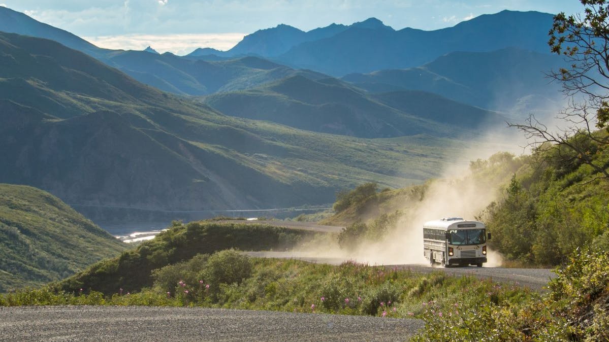 Bus on Alaska Mountain Road