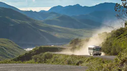 Bus on Alaska Mountain Road Bus on Alaska Mountain Road