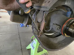 The Lang Tools' Brake Spring Fork Tool is designed to quickly and safely install and remove return springs for S-Cam air brakes found on both commercial trucks and trailers. It features a top claw design that securely cups the return spring to prevent it from sliding off or damaging nearby hoses and components, and helps speed up brake and wheel-end maintenance overall. The tool is made in the U.S. using heat-treated high-carbon alloy steel with a black oxide finish for corrosion resistance. The Lang Tools' Brake Spring Fork Tool is designed to quickly and safely install and remove return springs for S-Cam air brakes found on both commercial trucks and trailers. It features a top claw design that securely cups the return spring to prevent it from sliding off or damaging nearby hoses and components, and helps speed up brake and wheel-end maintenance overall. The tool is made in the U.S. using heat-treated high-carbon alloy steel with a black oxide finish for corrosion resistance.