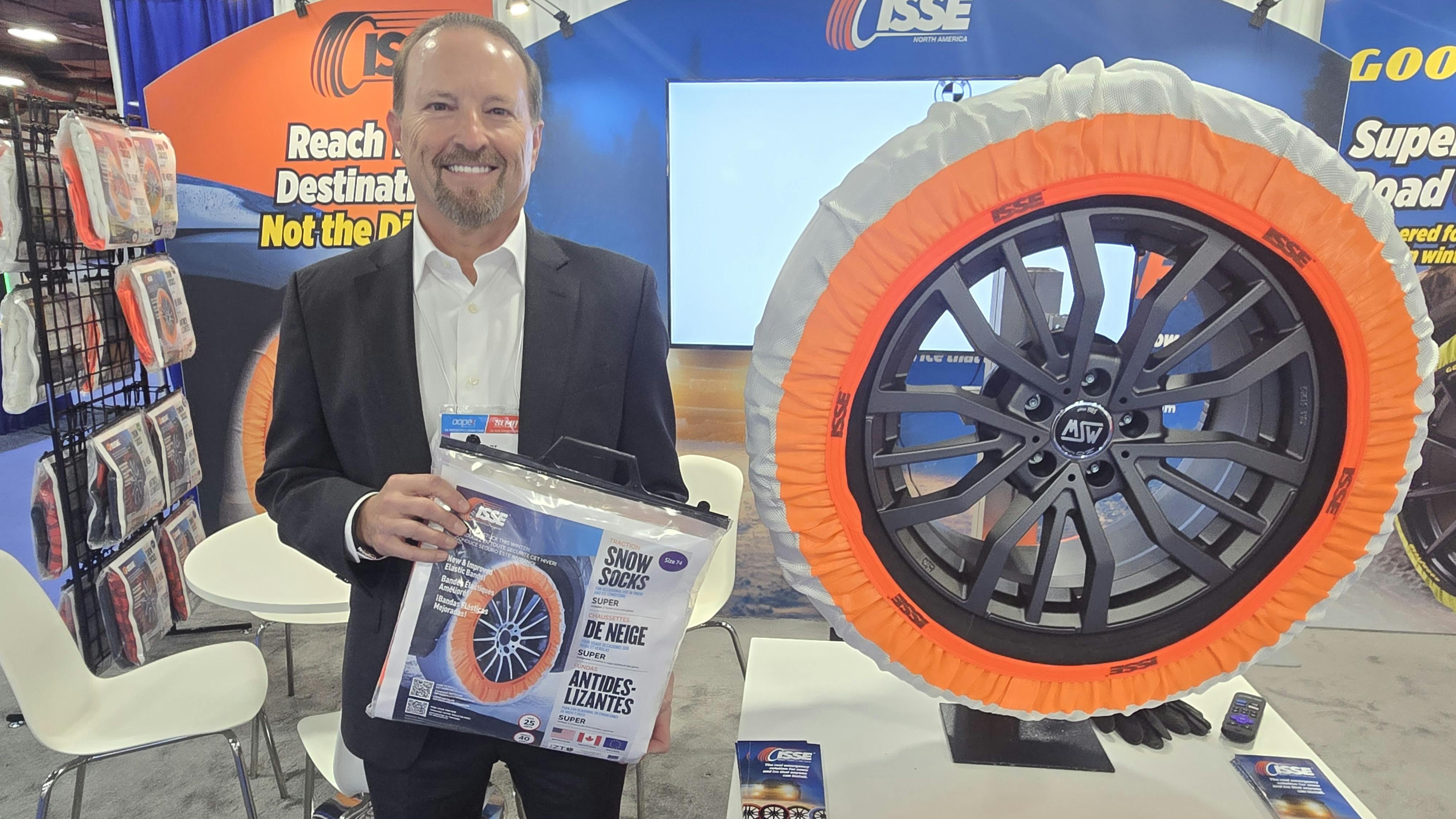 ISSE N.A. CEO Bart Plaumann debuts Tires Socks at AAPEX 2025