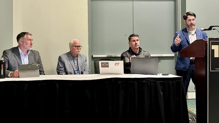 From L to R: Peter Cooper, CEO of Ascend Cosnulting; Jack Poster, VMRS service manager at TMC, Trent Broberg, CEO of Fullbay, and John Hitch, editor-in-chief of Fleet Maintenance.