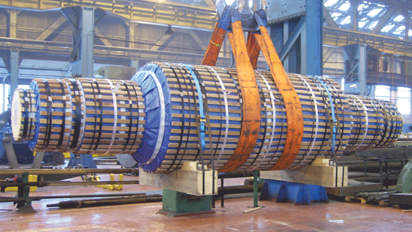 One of two mill rolls weighing ore than 100 tons total prepared for shipment to Alro SA a Romanian aluminum producer