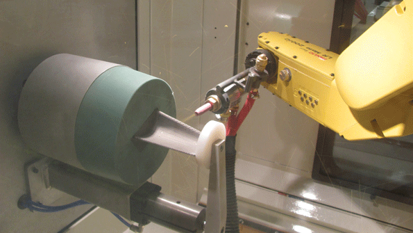 Guysons new RB600 robotic rotary blast system is a 7axis robotic blasting machine with a flipdown door to simplify loading a rotary spindle supplied with purge air to keep shot or grit out of cooling vents and universal fixturing that enables processing of a variety of similar turbine buckets or blades