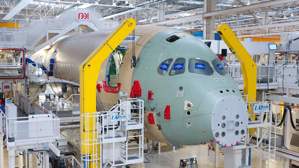 Airbus has started construction of its new A350 commercial jet which will enter commercial service in 2013 The A350 is a widebody longrange jet and the OEMs 74000 sqm plant in Toulouse France will produce up to 10 jets every month