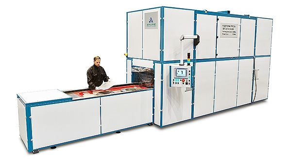 Avure Technologiesrsquo highpressure Quintusreg fluidcell press generates a pressure of 800 bar 11600 psi over a forming area of 07x18 meters Tandem forming tables provide a production capacity of several hundred thousand sheet metal parts per year