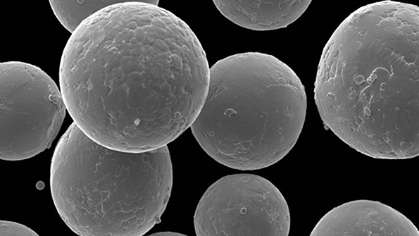 A photomicrograph of AncorTitrade titanium powder which GKN Hoeganaes introduced in 2015 specifically for additive manufacturing applications