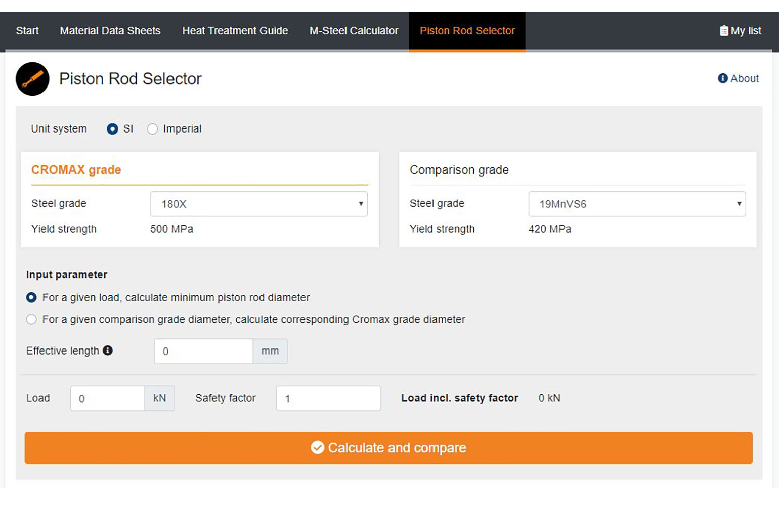 The Piston Rod Selector module is designed compares how different steel grades used in piston applications will resist buckling.