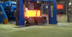 The first billet processed through the 31.5/34-MN, high-speed open-die forging press at Gustav Grimm in Remscheid, Germany, supplied by SMS group. The first billet processed through the 31.5/34-MN, high-speed open-die forging press at Gustav Grimm in Remscheid, Germany, supplied by SMS group.