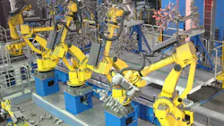 A series of 20 robots are installed to pour ductile iron for lightweight complex automotive parts A series of 20 robots are installed to pour ductile iron for lightweight complex automotive parts