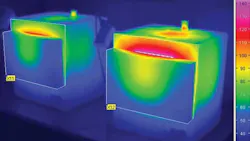 A thermograph of two IFBlined kilns shows how much heat is wasted for different lining material types during a 1000degC firing test A thermograph of two IFBlined kilns shows how much heat is wasted for different lining material types during a 1000degC firing test