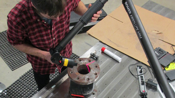 With a portable CMM arm PCMM and laptop on the shop floor parts can be scanned with the data points sent upstream for instant analysis comparison to the CAD file the CAM program comparable machines in the shop producing the same or similar parts and other actions in an information stream