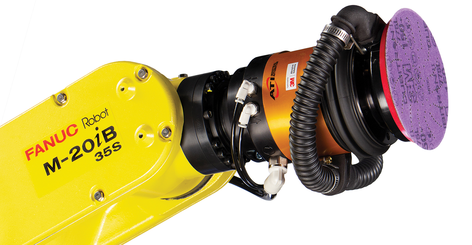 Specifically designed for robotic surface preparation and finishing, the AOV-10 has a pneumatically actuated compliance mechanism that allows dynamic control of contact forces, adjustable to a variety of applications.