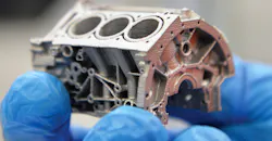 This aluminum 6061 engine block model demonstrates the high resolution and geometric control that can be produced in a new patent-pending binder jet 3D printing and sintering process developed by ExOne and Ford Motor Co. This aluminum 6061 engine block model demonstrates the high resolution and geometric control that can be produced in a new patent-pending binder jet 3D printing and sintering process developed by ExOne and Ford Motor Co.
