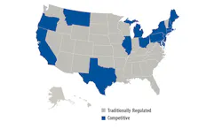 This map shows competitive electric markets in different U.S. states. There are competitive natural gas markets in even more states. This map shows competitive electric markets in different U.S. states. There are competitive natural gas markets in even more states.