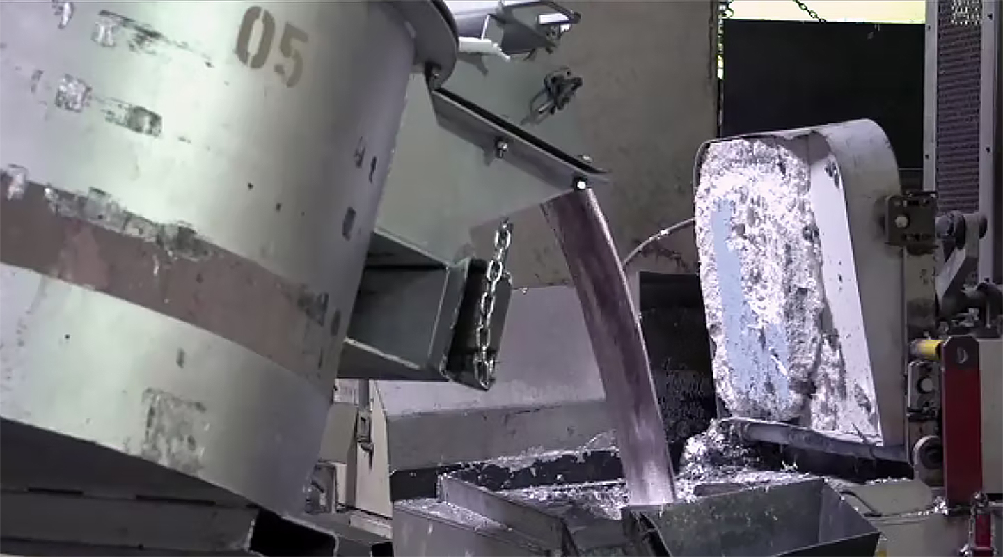 Pouring molten metal at Bodine Aluminum/Toyota Tennessee, Jackson, TN, c2019.