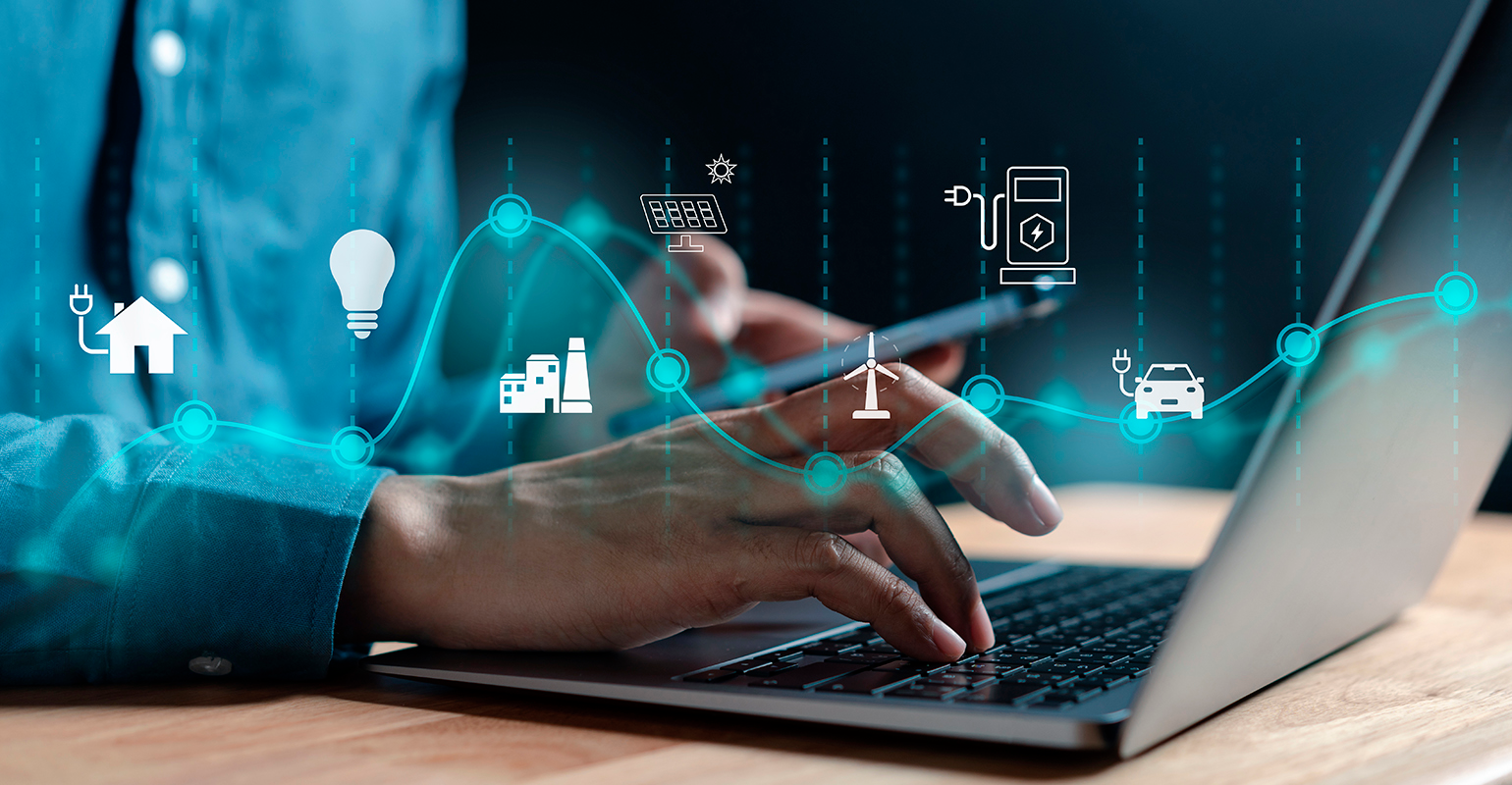 Businessman using clean energy / future power concept.