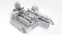 Bühler AG's160-square meter Carat 840 machine, capable of injecting more than 200 kg of molten aluminum into a die “within milliseconds” to form large-dimension castings for automotive structures. Bühler AG's160-square meter Carat 840 machine, capable of injecting more than 200 kg of molten aluminum into a die “within milliseconds” to form large-dimension castings for automotive structures.