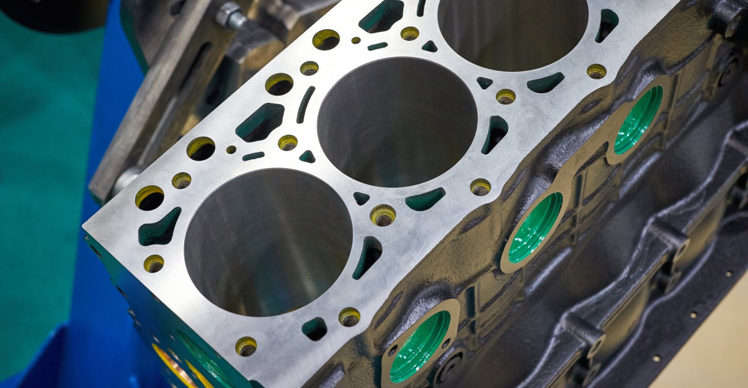 Cast iron engine block.