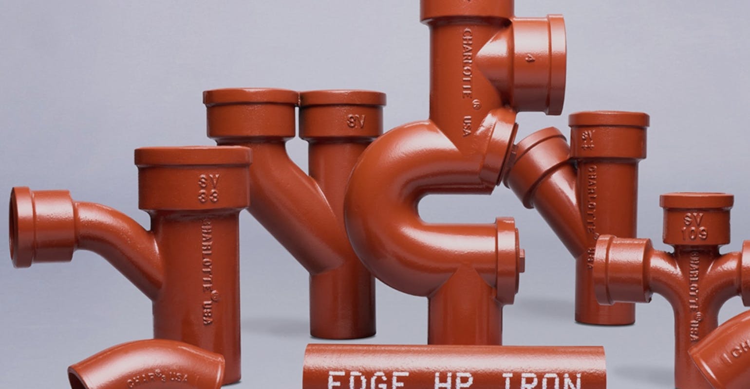 Charlotte Pipe Edge HP coated iron pipe and fittings.