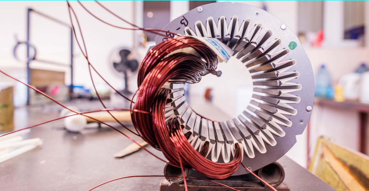 Copper wire in an electric motor assembly.