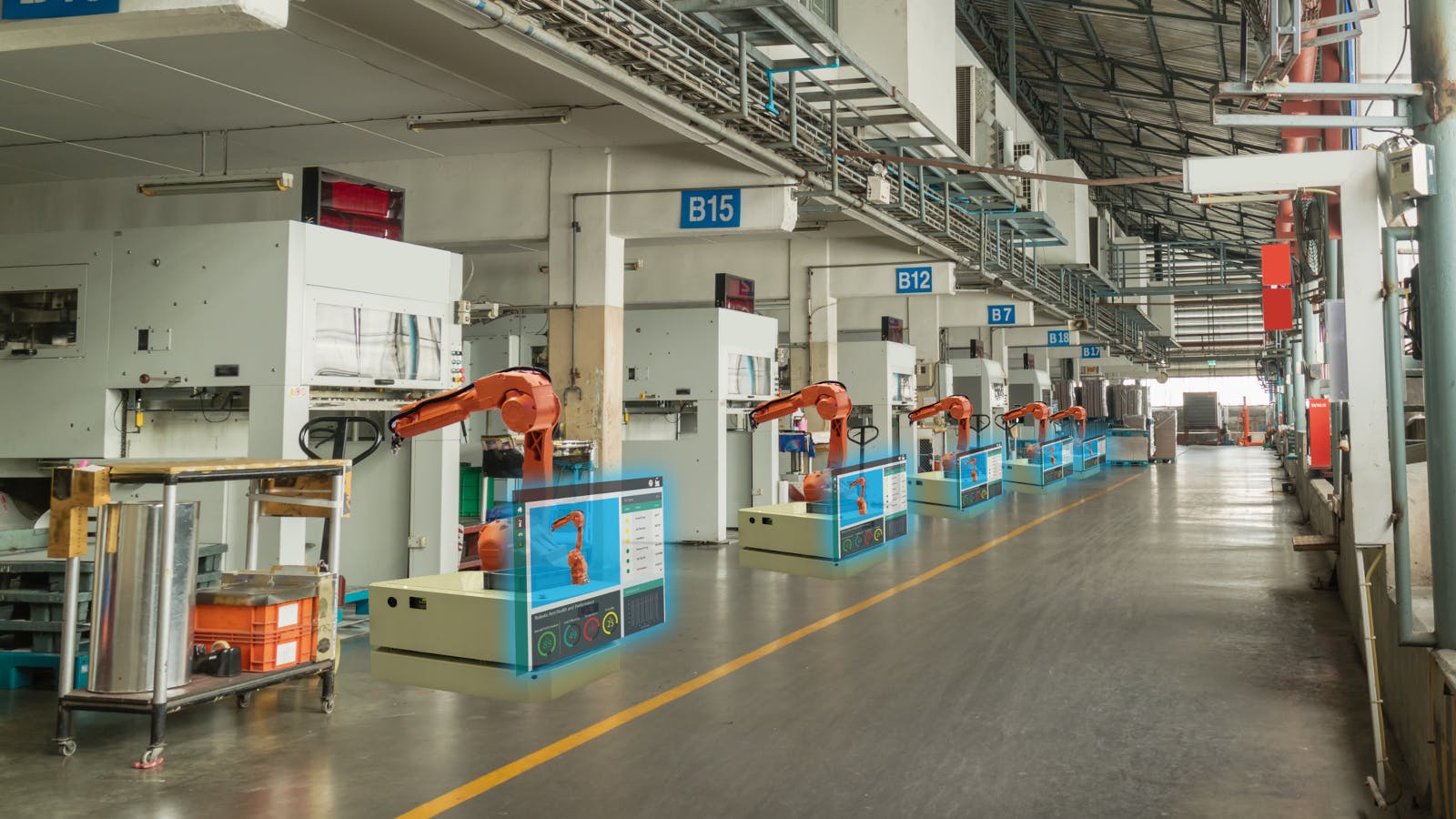 Robots working in machine zone
