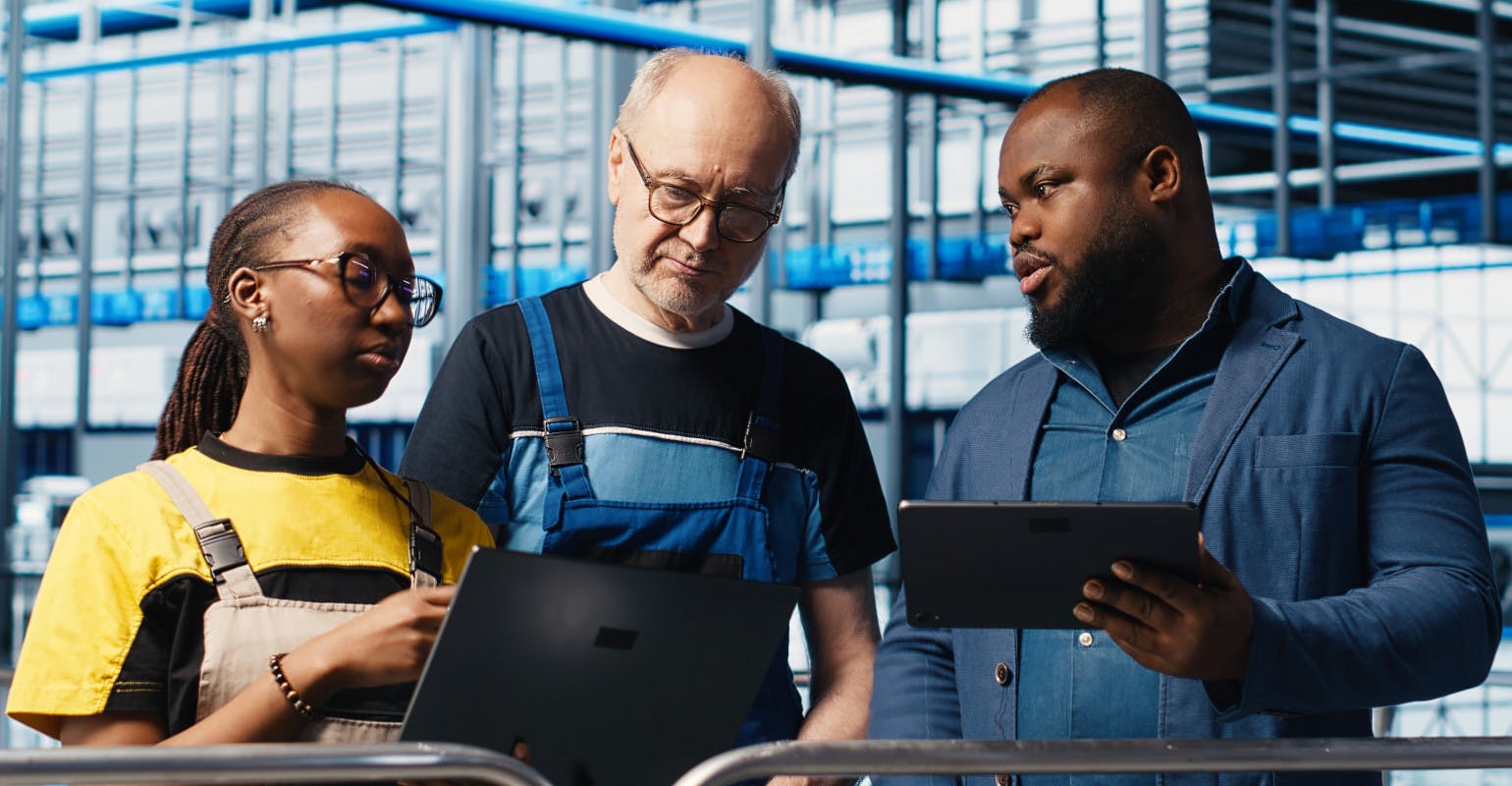 Manager overseeing smart factory