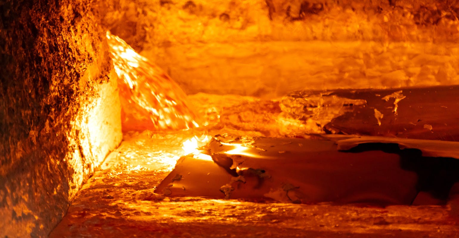 A view inside a reverb aluminum melting furnace.